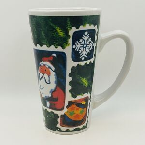 Four Star Stoneware Coffee Mug Christmas Santa Tree Holly Present  5.75"T VGC